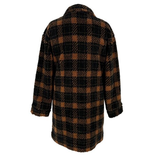 Saltwater Luxe Plaid Faux Fur Coat Black Brown Cinnamon Size Small NWT - Picture 11 of 16